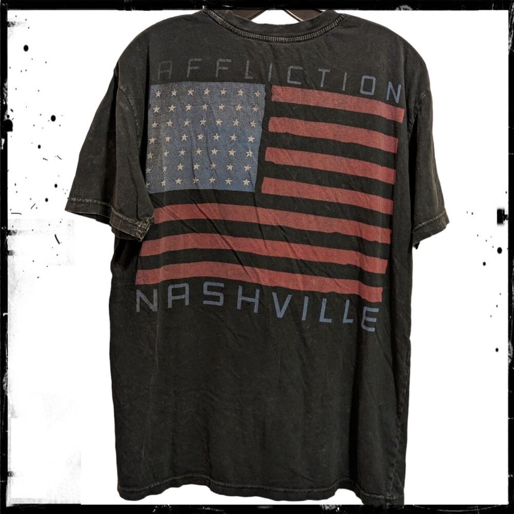 Affliction American Metal Nashville Skeleton Guitar T-Shirt Flag Men's Large